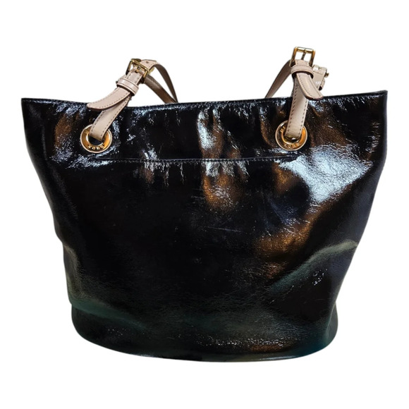 Michael Kors Shiny Black Tote with Gold Accents.  EUC! - Picture 2 of 6